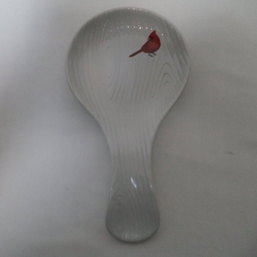 Temptations T. White Woodlands Collection Red Cardinal bird Spoon Rest Dish NEW